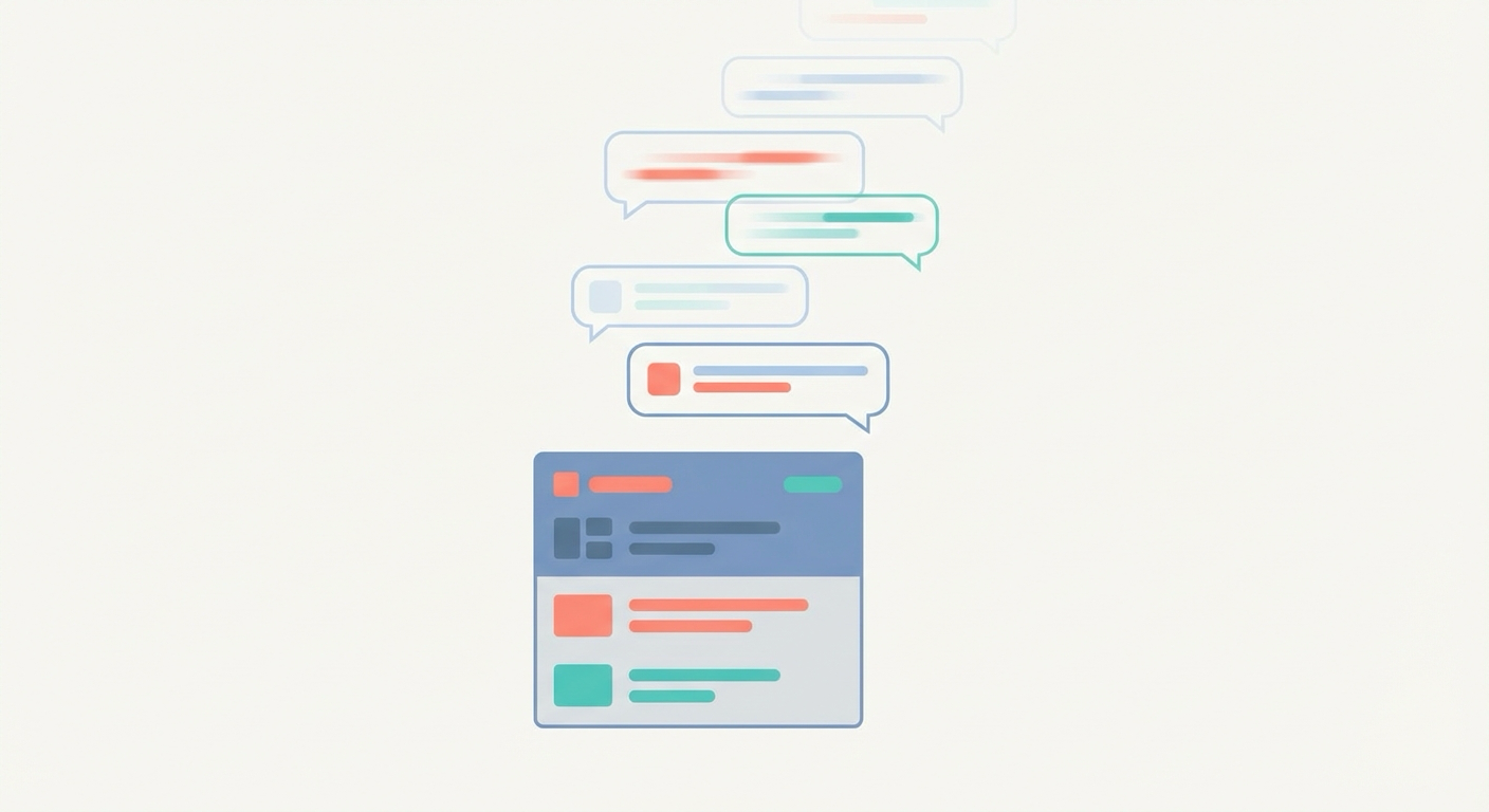 Illustration of ephemeral chat messages fading away contrasted with a solid permanent changelog record